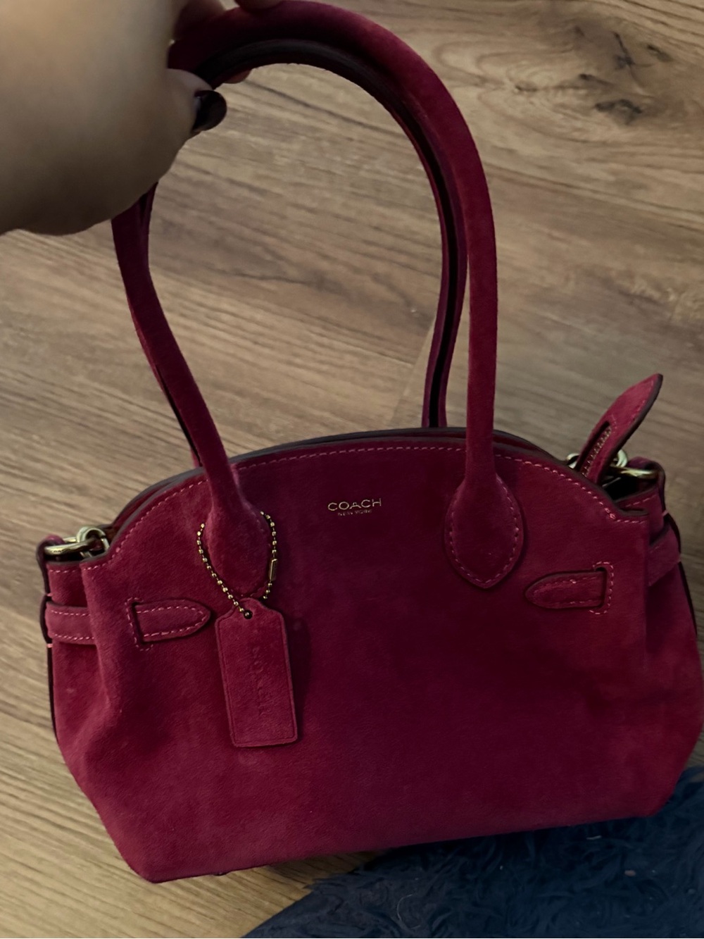 Coach Empire Carryall 21 Dark Fuchsia Suede Brass Crossbody Satchel